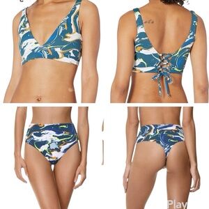 NWT Maaji Marble Blue Malia High Rise Bikini Set Chi Chi Cut